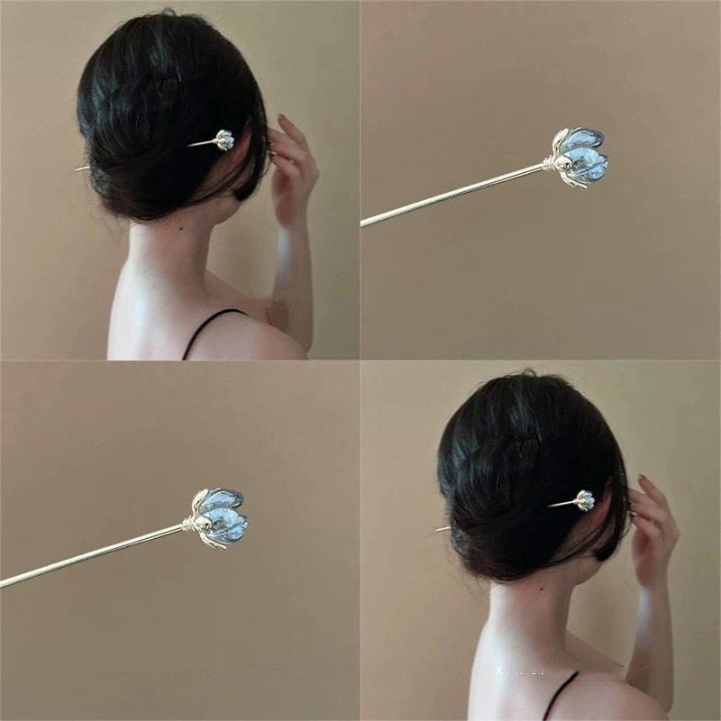 Supply Florist - Fermaglio per capelli a fiore blu,